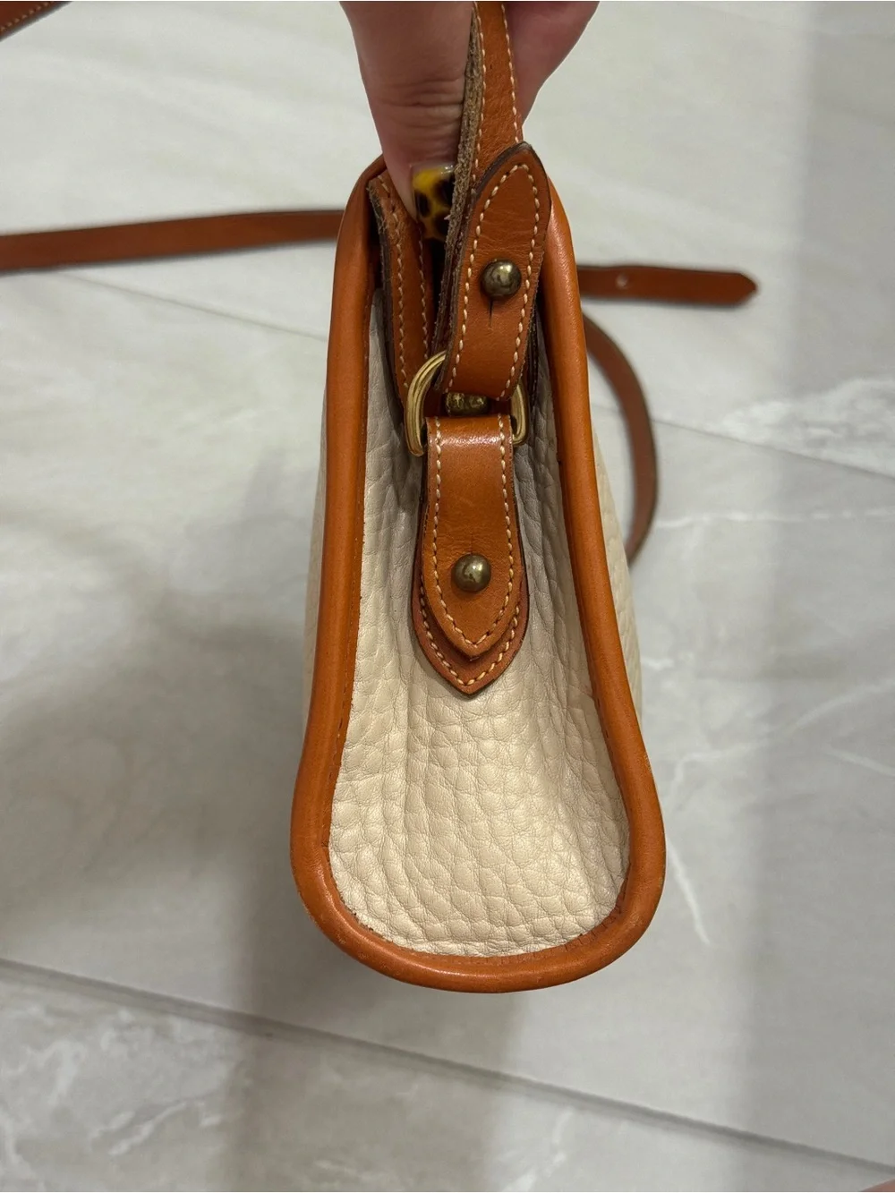 Dooney & Bourke Cream and Brown Leather Crossbody Shoulder Bag
